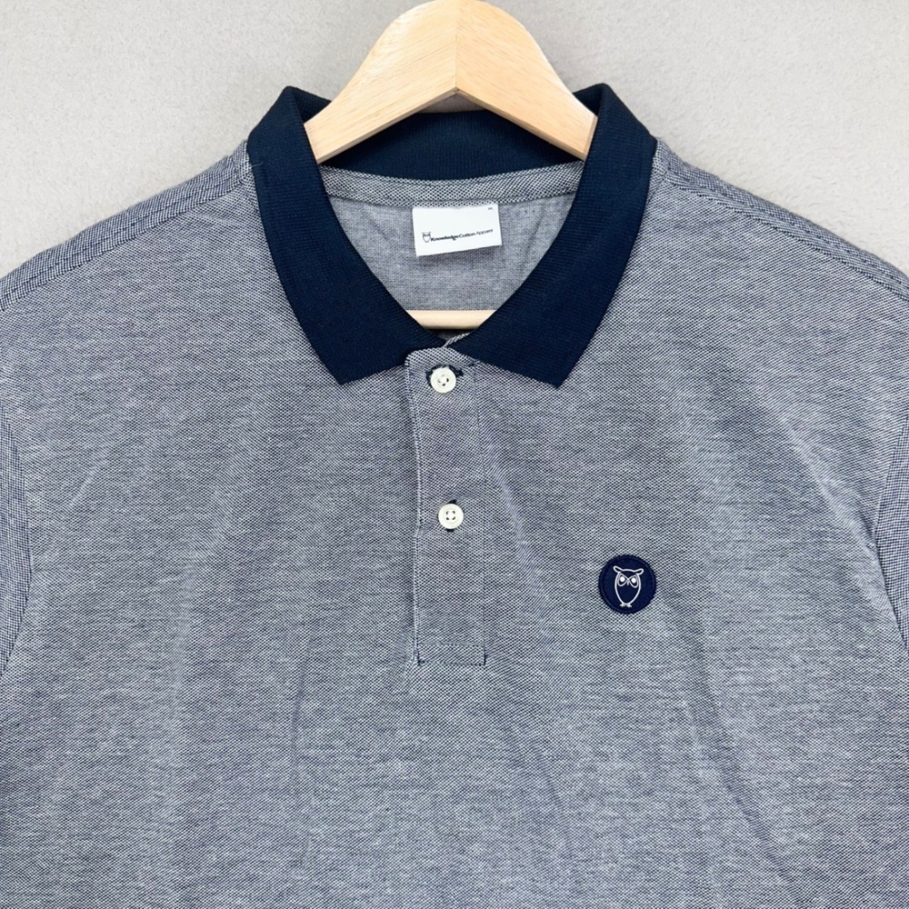 Knowledge Cotton Apparel‎ Polo Shirt Mens XL Grey Ringer Owl Logo Preppy Golf